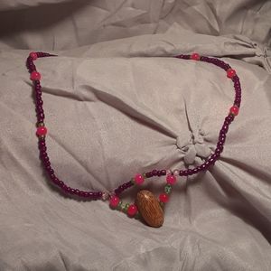Artisan glass and wood bead necklace